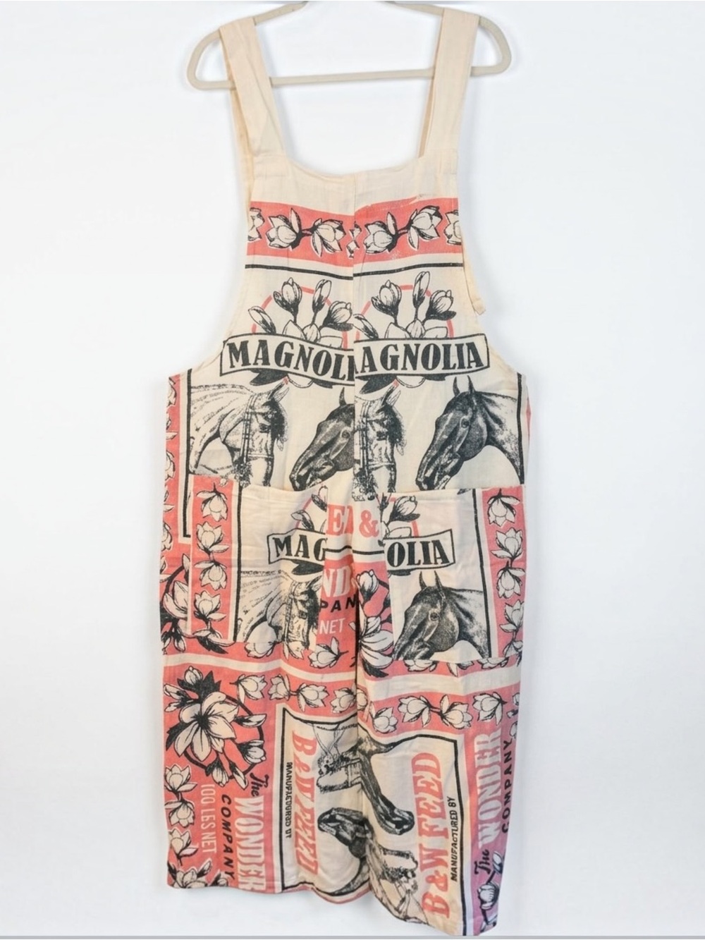 Vintage Style Feed Sack Horse Overalls | Magnolia B&W Feed Wide Leg Jumpsuit One - Picture 2 of 8